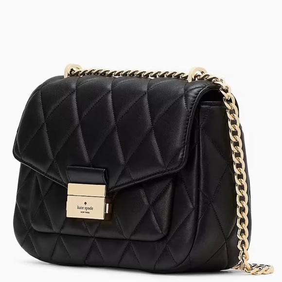 Kate Spade Carey Small Quilted Flap Shoulder Bag Black - Picture 4 of 6